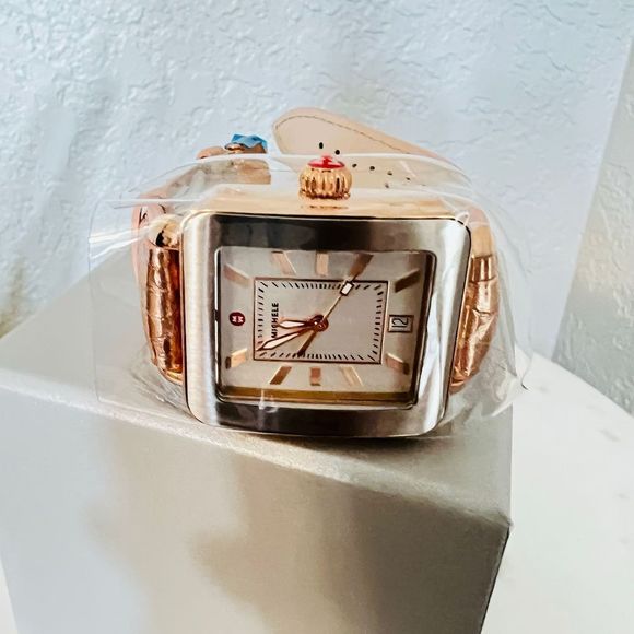 MICHELE Deco Sport Watch Head & Pink Gold Leather Strap Watch, 34mm, NEW IN BOX - Picture 12 of 16